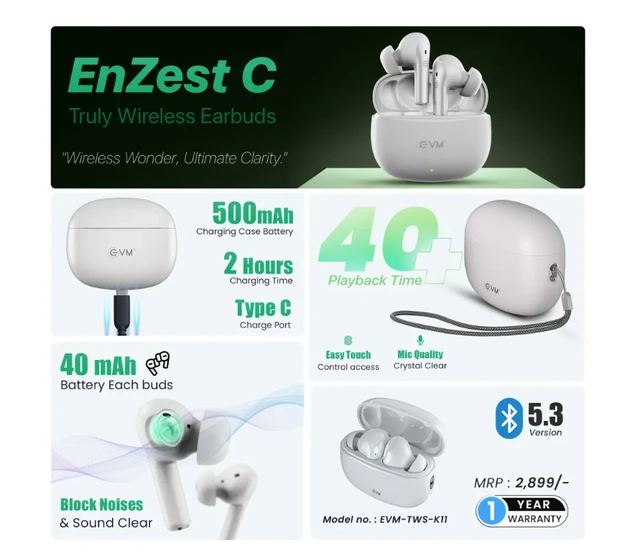 EVM Wireless Bluetooth Earbuds White Enzest NEO TWS-K12