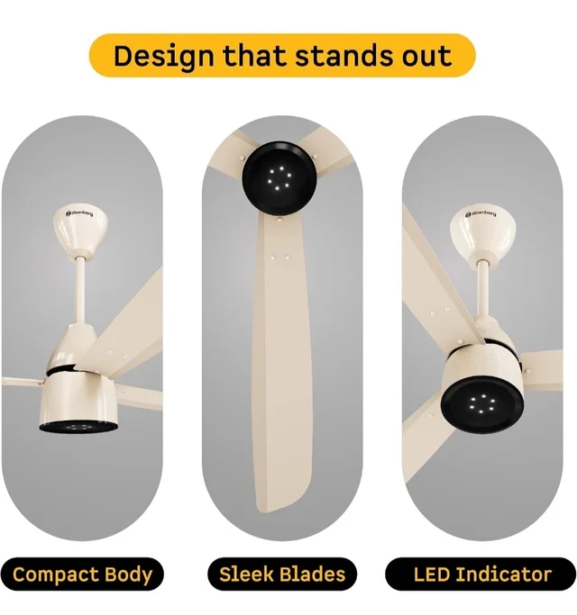 atomberg Renesa Enzel 1200mm BLDC Ceiling Fan with Remote | 5 star | Advance Air+ Technology | LED Speed Indicator | Low Noise | Sleek Design | Power Saving | 3 Year Warranty | Seasand Ivory