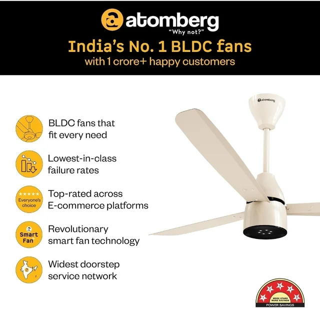atomberg Renesa Enzel 1200mm BLDC Ceiling Fan with Remote | 5 star | Advance Air+ Technology | LED Speed Indicator | Low Noise | Sleek Design | Power Saving | 3 Year Warranty | Seasand Ivory