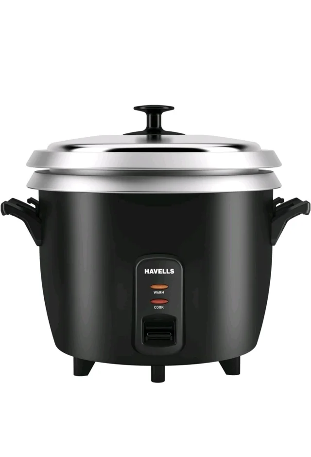 HAVELLS RISO Plus 1.8 liter 1 Bowl Rice Cooker| 700 W | Indicator Light |3 X Protection | 1 mm Thick inner bowl | SS 304 stainless steel Lid | Cook and Warm function| Drum shape model(Black) - Black