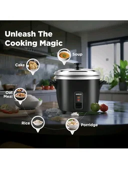 HAVELLS RISO Plus 1.8 liter 1 Bowl Rice Cooker| 700 W | Indicator Light |3 X Protection | 1 mm Thick inner bowl | SS 304 stainless steel Lid | Cook and Warm function| Drum shape model(Black) - Black