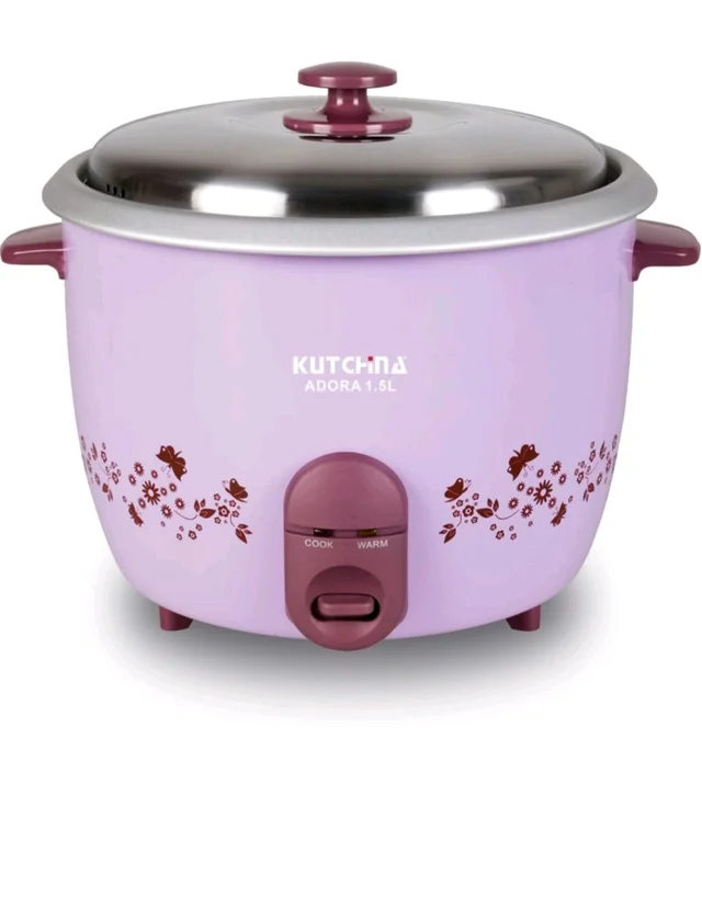 Kutchina Adora 1.5 Litre Rice Cooker Small 500W, Electric Rice Cooker 1.5 ltr | Non-Stick Aluminium Cooking Pans | Stainless Steel Lid | Cool Touch Handles | Detachable Power Cord | Keep Warm Function - Pink Lace