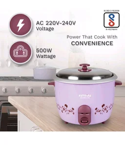 Kutchina Adora 1.5 Litre Rice Cooker Small 500W, Electric Rice Cooker 1.5 ltr | Non-Stick Aluminium Cooking Pans | Stainless Steel Lid | Cool Touch Handles | Detachable Power Cord | Keep Warm Function - Pink Lace