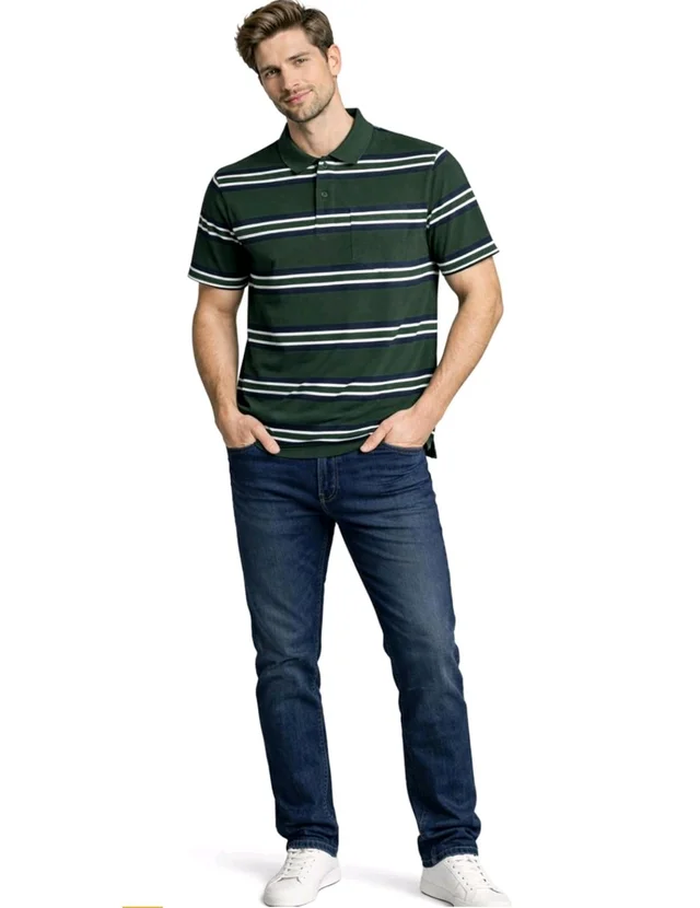 SANE ORIGINALS Half Sleeve Polo T-Shirt for Men with Pocket || Stripe Collar and Pocket T-Shirt for Men Half Sleeves
- L, Pine Green