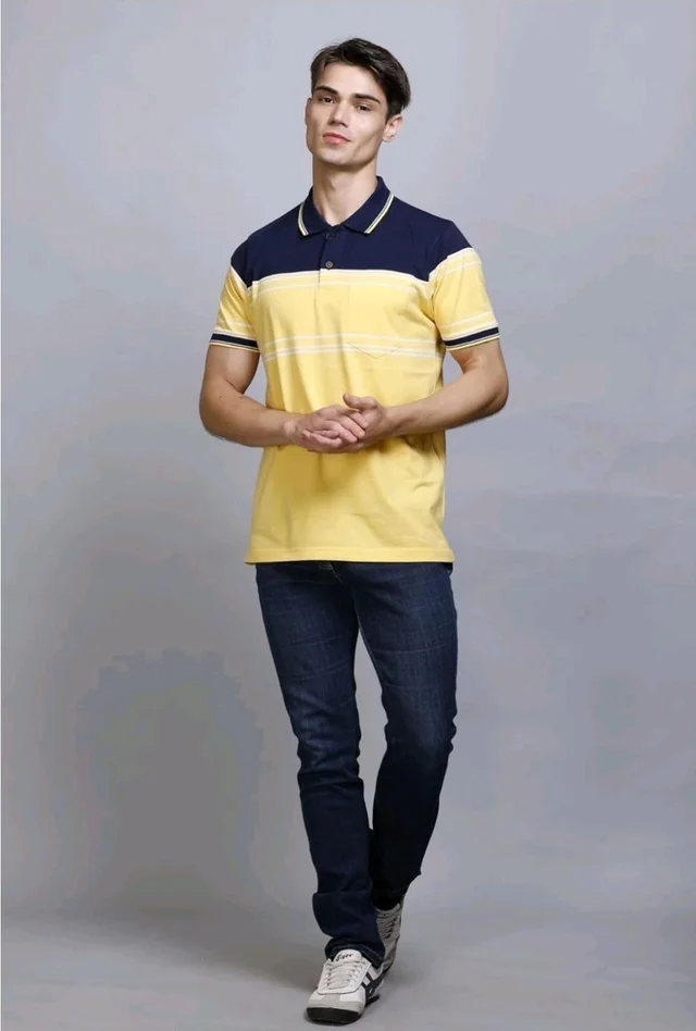 SANE ORIGINALS T-Shirt for Men with Pocket || Textured Striped Polo for Men
- 3XL, Yellow