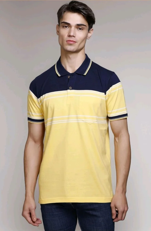 SANE ORIGINALS T-Shirt for Men with Pocket || Textured Striped Polo for Men
- 3XL, Yellow