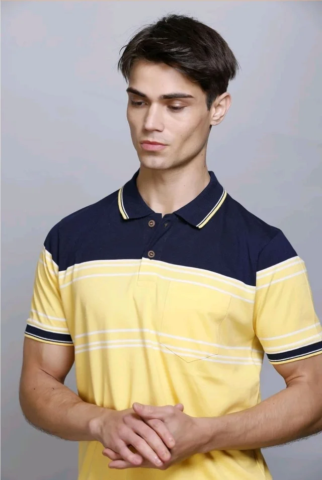 SANE ORIGINALS T-Shirt for Men with Pocket || Textured Striped Polo for Men
- 3XL, Yellow