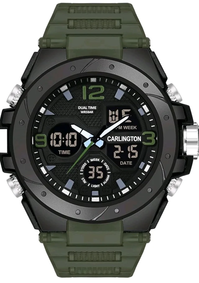 Carlington Endurance Series Analog-Digital Sports Watches for Men and Boys with Alarm, Stopwatch, Backlit Display, Dualtime, Silicone Rubber Strap, Water & Shock Resiatant - CT_9105 - Green