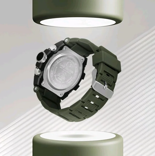 Carlington Endurance Series Analog-Digital Sports Watches for Men and Boys with Alarm, Stopwatch, Backlit Display, Dualtime, Silicone Rubber Strap, Water & Shock Resiatant - CT_9105 - Green