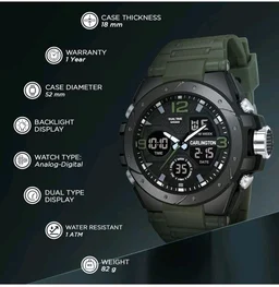 Carlington Endurance Series Analog-Digital Sports Watches for Men and Boys with Alarm, Stopwatch, Backlit Display, Dualtime, Silicone Rubber Strap, Water & Shock Resiatant - CT_9105 - Green