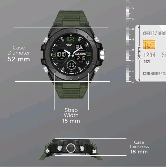 Carlington Endurance Series Analog-Digital Sports Watches for Men and Boys with Alarm, Stopwatch, Backlit Display, Dualtime, Silicone Rubber Strap, Water & Shock Resiatant - CT_9105 - Green