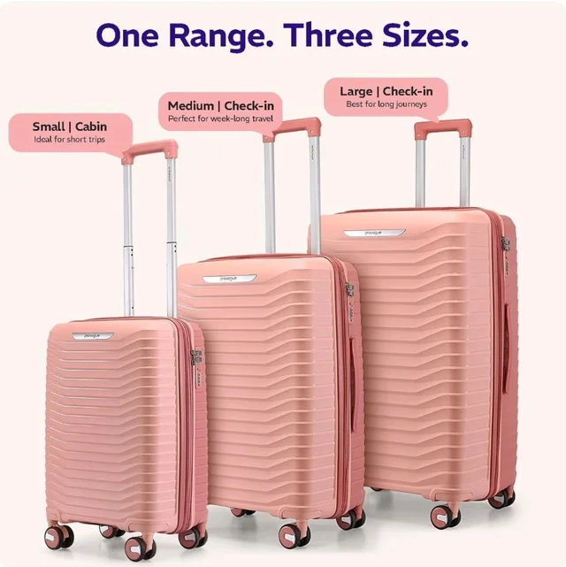 Provogue Coral Hard-Sided PP 65 Cm Trolley Bags for Travel Medium Size | Expandable Luggage Suitcase with 8 Wheels | Combination Lock | 5 Year Warranty (Tea Rose/Redwood)
