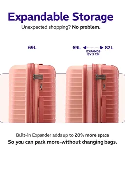Provogue Coral Hard-Sided PP 65 Cm Trolley Bags for Travel Medium Size | Expandable Luggage Suitcase with 8 Wheels | Combination Lock | 5 Year Warranty (Tea Rose/Redwood)