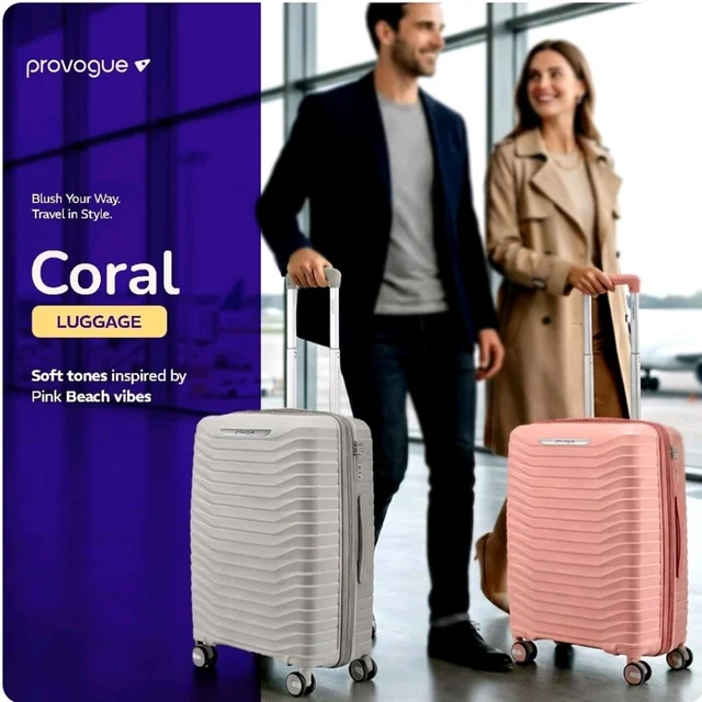 Provogue Coral Hard-Sided PP 65 Cm Trolley Bags for Travel Medium Size | Expandable Luggage Suitcase with 8 Wheels | Combination Lock | 5 Year Warranty (Tea Rose/Redwood)