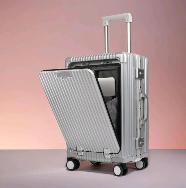 THE CLOWNFISH Ambassador Series Carry-On Luggage Polycarbonate Hard Case Suitcase Eight Spinner Wheel Trolley Bag with TSA Lock, USB, Mobile Holder, Cup Holder- Aluminium Silver (56 cm-22 inch)
- Silver