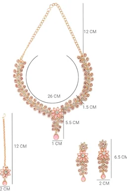 Sukkhi Charming AD Diamonds Studded Floral Choker Necklace with Danlge Earrings Maangtikka Jewellery Set for Women & Girls