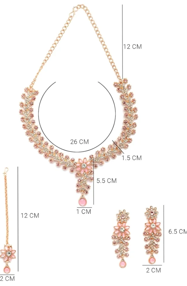 Sukkhi Charming AD Diamonds Studded Floral Choker Necklace with Danlge Earrings Maangtikka Jewellery Set for Women & Girls