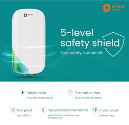 Orient Electric Aura Rapid Pro Geyser|5.9L instant water heater| High grade SS tank | 3000W heavy Copper heating element |6.5 bar pressure compatibility| High-rise Compatible| 5 years tank warrant - White