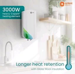 Orient Electric Aura Rapid Pro Geyser|5.9L instant water heater| High grade SS tank | 3000W heavy Copper heating element |6.5 bar pressure compatibility| High-rise Compatible| 5 years tank warrant - White