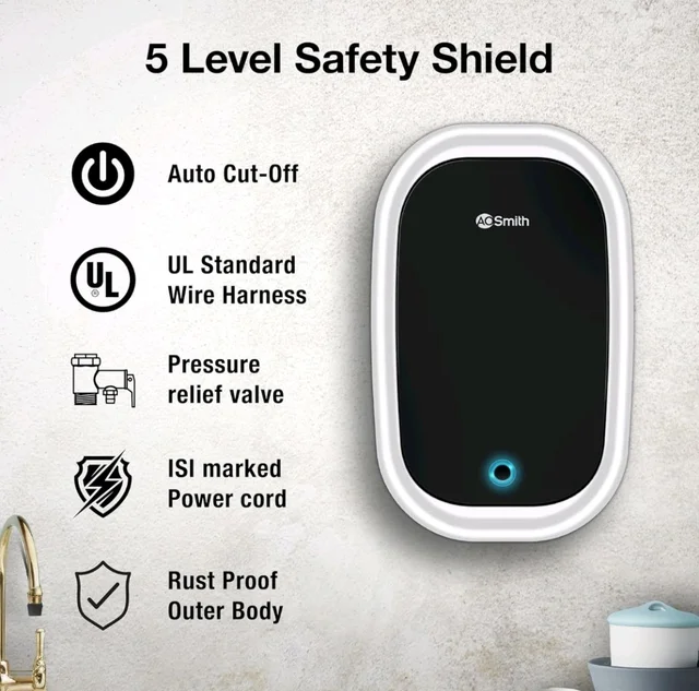 Brand: A. O. Smith
3.9
3.9 out of 5 stars
(2,063)
AO Smith EWS-5 White Instant Geyser 5 Litre With 3kW Express Heating | High Rise Building Bathroom & Kitchen geyser | UL Rated Wiring & Pressure Relief Valve For Ultimate Safety | 5 Year Tank Warranty - White