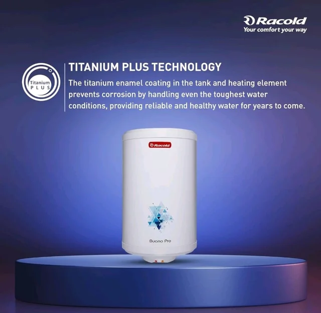 Racold Buono Pro NXG 10L ABS Body 5 Star Water Heater (Geyser) 5+2 Yrs Tank Warranty, Corrosion Prevention With Superior Titanium Enameled Tank Coating, Suitable for Buildings, for elegant aesthetics - White