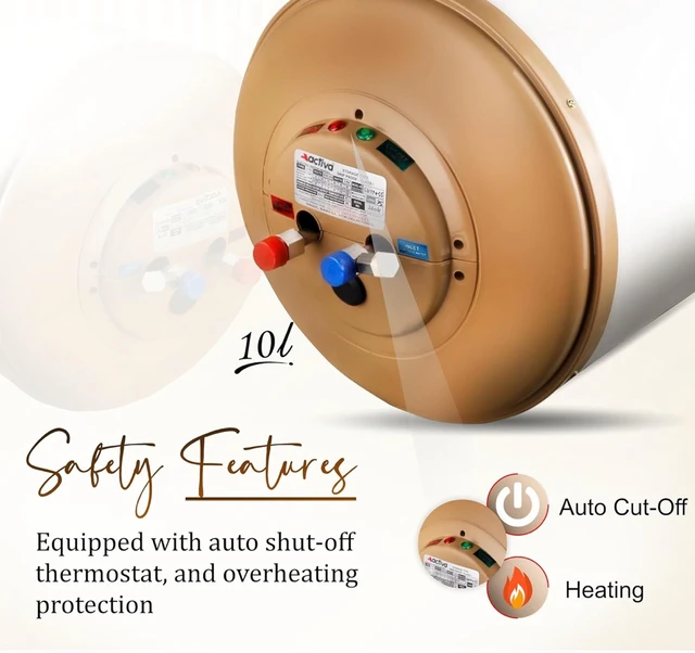 Active ACTIVA 10L Storage Water Heater Geyser | 3kW ISI Copper Heating Element | 0.8mm Anti-Rust Coated Tank | BEE 5 Star Rated | ABS Body | Fast Heating | 5 Year Warranty | Ivory - Mercury