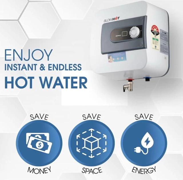 BLOWHOT 10-LTR Storage Electric Geyser | Water Heater | BEE 5 Star Rating | ABS Body | Anti Rust Glass Line Tank | Auto CUT-OFF 2000 Watt | Warranty - 5 Yrs on Storage Tank | 2 Yrs on Heating Element