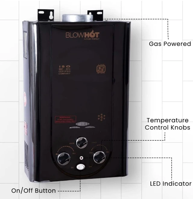BLOWHOT Wall Gas Geyser 6 Litres | Auto Cut-Off | Lpg Gas Water Heater Geyser| Low Gas Consumption | 1 Year General Warranty And 2 Years Warranty On Heat Exchanger (Isi Marked) (Black)- 6 Litres
20%
off
- Black