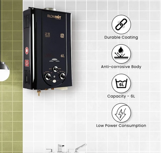 BLOWHOT Wall Gas Geyser 6 Litres | Auto Cut-Off | Lpg Gas Water Heater Geyser| Low Gas Consumption | 1 Year General Warranty And 2 Years Warranty On Heat Exchanger (Isi Marked) (Black)- 6 Litres
20%
off
- Black