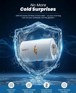 SUJATA Sujata 25 Litre Storage Water Geyser | 25 Ltr Electric Geyser | Horizontal Water Heater with Multiple Safety System | 7 Years Tank & 3 Years Element Warranty | Free Installation | SWH63 (White) - White