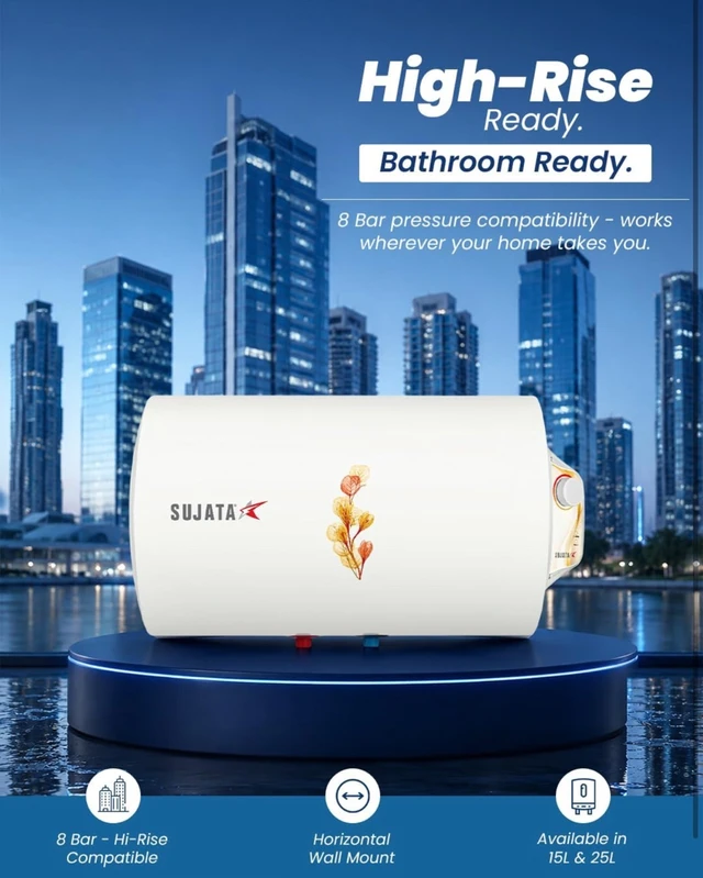 SUJATA Sujata 25 Litre Storage Water Geyser | 25 Ltr Electric Geyser | Horizontal Water Heater with Multiple Safety System | 7 Years Tank & 3 Years Element Warranty | Free Installation | SWH63 (White) - White
