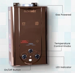 BLOWHOT Gas Geyser 6 Litres | Auto CUT-OFF | Automatic LPG Gas Water Heater Geyser| Instant Warm Water Flow | 1 Year General Warranty | 2 Years Warranty On Heat Exchanger (ISI Marked) (Rose Gold),Wall - Black