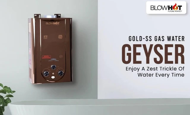 BLOWHOT Gas Geyser 6 Litres | Auto CUT-OFF | Automatic LPG Gas Water Heater Geyser| Instant Warm Water Flow | 1 Year General Warranty | 2 Years Warranty On Heat Exchanger (ISI Marked) (Rose Gold),Wall - Black