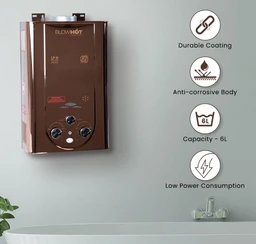 BLOWHOT Gas Geyser 6 Litres | Auto CUT-OFF | Automatic LPG Gas Water Heater Geyser| Instant Warm Water Flow | 1 Year General Warranty | 2 Years Warranty On Heat Exchanger (ISI Marked) (Rose Gold),Wall - Black