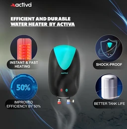 ACTIVA 3L Instant Water Heater Geyser 3kW ISI Copper Element 304L SS Tank Anti Rust Coating Auto Cut Off ABS Body BEE 5 Star Fast Heating Compact Bathroom Kitchen Use 5 Year Warranty Green Black - Black