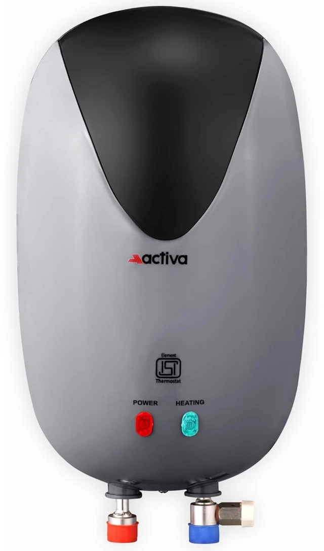 ACTIVA Activa 3 Liters Quick Water Heater Geyser, 3 KVA ISI Copper Element, 0.7mm Anti Rust Coated 304L Pure Stainless Steel Tank, Auto Cut-Off, ABS Body, BEE 5 Start Rated, 5 Year Warranty - Grey & Black
