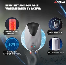 ACTIVA Activa 3 Liters Quick Water Heater Geyser, 3 KVA ISI Copper Element, 0.7mm Anti Rust Coated 304L Pure Stainless Steel Tank, Auto Cut-Off, ABS Body, BEE 5 Start Rated, 5 Year Warranty - Grey & Black