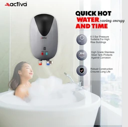 ACTIVA Activa 3 Liters Quick Water Heater Geyser, 3 KVA ISI Copper Element, 0.7mm Anti Rust Coated 304L Pure Stainless Steel Tank, Auto Cut-Off, ABS Body, BEE 5 Start Rated, 5 Year Warranty - Grey & Black