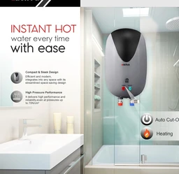 ACTIVA Activa 3 Liters Quick Water Heater Geyser, 3 KVA ISI Copper Element, 0.7mm Anti Rust Coated 304L Pure Stainless Steel Tank, Auto Cut-Off, ABS Body, BEE 5 Start Rated, 5 Year Warranty - Grey & Black
