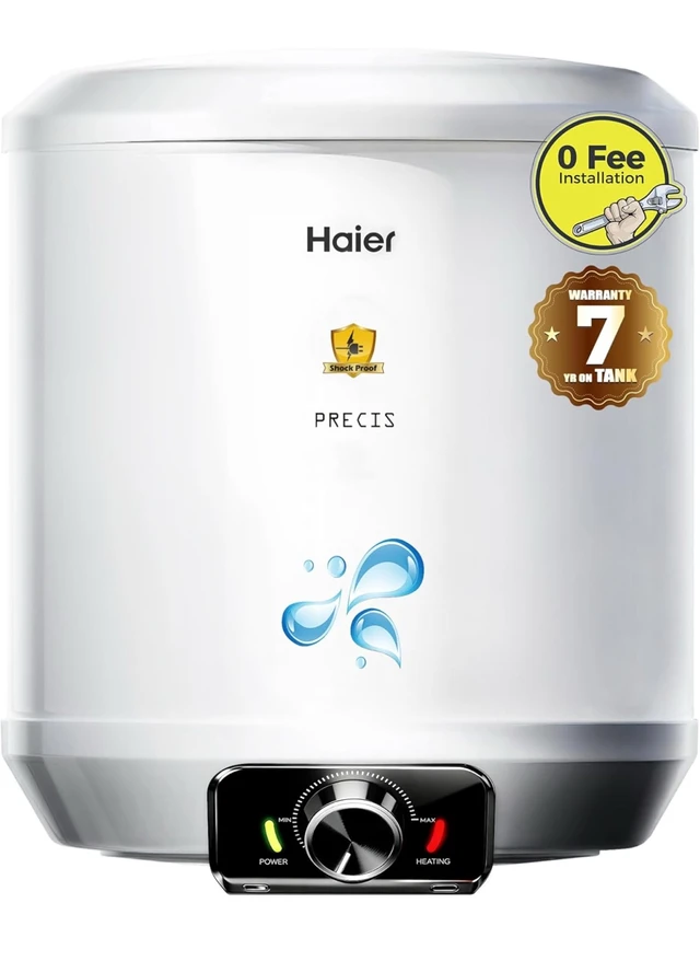 HAIER Haier Precis Water Geyser 25 Litre 5 Star Rated Water Heater|Pipe Free Installation Abs Body Temperature Control Shock Proof Glasslined Tank|8 Safety Levels|High Rise Compatible|Bacteria Proof System