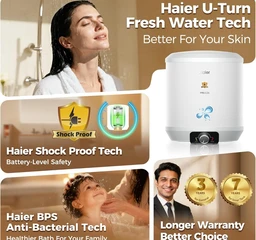 HAIER Haier Precis Water Geyser 25 Litre 5 Star Rated Water Heater|Pipe Free Installation Abs Body Temperature Control Shock Proof Glasslined Tank|8 Safety Levels|High Rise Compatible|Bacteria Proof System