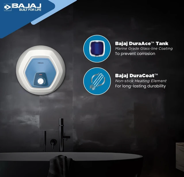 BAJAJ Bajaj Armour Contempo 15L Storage Water Heater | 5 Star Bathroom Geyser | Faster Heating | Thermo-Knob | Shock-Resistant, Rust-Proof | Child Safety | 10Y Tank 6Y Element 4Y - White