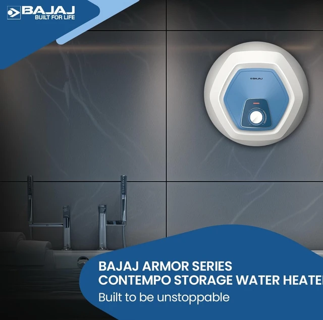 BAJAJ Bajaj Armour Contempo 15L Storage Water Heater | 5 Star Bathroom Geyser | Faster Heating | Thermo-Knob | Shock-Resistant, Rust-Proof | Child Safety | 10Y Tank 6Y Element 4Y - White