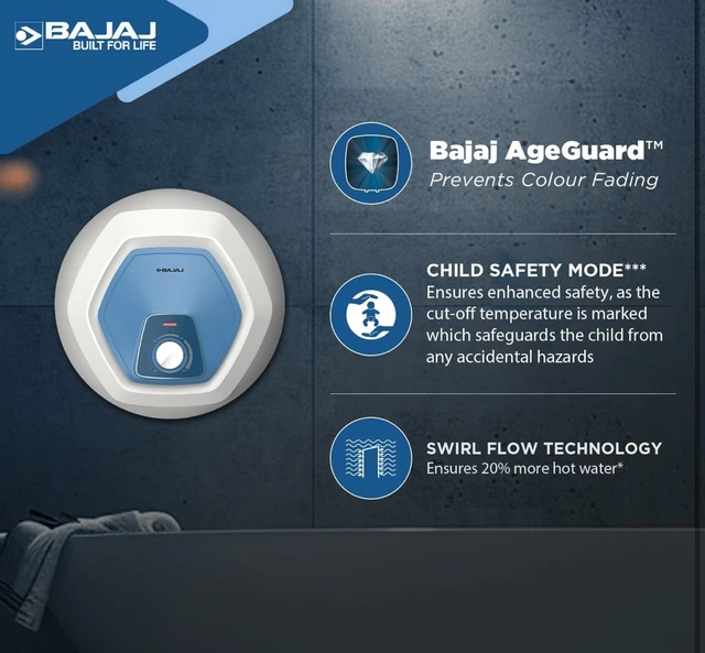 BAJAJ Bajaj Armour Contempo 15L Storage Water Heater | 5 Star Bathroom Geyser | Faster Heating | Thermo-Knob | Shock-Resistant, Rust-Proof | Child Safety | 10Y Tank 6Y Element 4Y - White