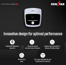 KENSTAR Kenstar Marvel 15-L, 5 Star Rated Storage Water Heater with Superior Glassline Coated Tank, Powerful 2000W Heating Element, Rust Proof Plastic Body and Advanced 3 Level Safety|(White and Blue)