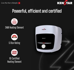 KENSTAR Kenstar Marvel 15-L, 5 Star Rated Storage Water Heater with Superior Glassline Coated Tank, Powerful 2000W Heating Element, Rust Proof Plastic Body and Advanced 3 Level Safety|(White and Blue)