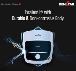 KENSTAR Kenstar Marvel 15-L, 5 Star Rated Storage Water Heater with Superior Glassline Coated Tank, Powerful 2000W Heating Element, Rust Proof Plastic Body and Advanced 3 Level Safety|(White and Blue)