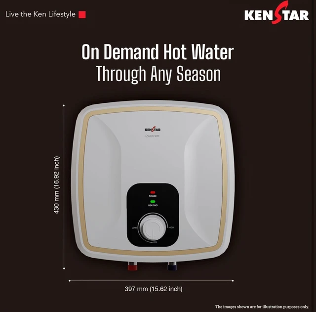 KENSTAR Kenstar Quantum 15-L, 5 Star Rated Storage Square Water Heater with Superior Glassine Coated Tank, Powerful 2000W Heating Element, (White and Orange)
58%
off
- White