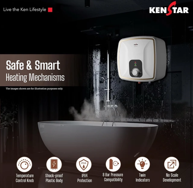 KENSTAR Kenstar Quantum 15-L, 5 Star Rated Storage Square Water Heater with Superior Glassine Coated Tank, Powerful 2000W Heating Element, (White and Orange)
58%
off
- White