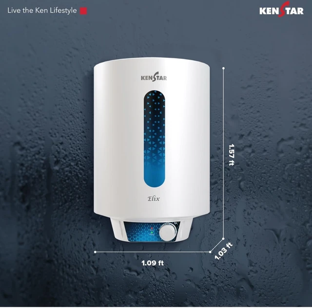 KENSTAR Kenstar ELIX 15L Vertical Storage Water Heater for Home| 4-Star Rated Geyser| Multiple Safety Systems with Advanced 3 Level Safety| White - White